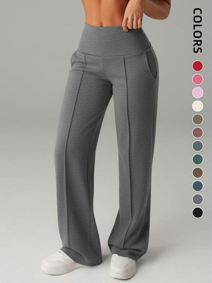 💗LAST DAY SPECIAL SALE 50% OFF👖Women's Plain Loose Wide Leg High Waist Sporty Straight Leg Pants with Pockets✨-Comfortable Daily Wear