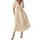 📢2026 Summer Hot Sale 49% OFF🌈⏰Women's Lightweight Summer Cotton Dress V-Neck Bohemian Casual Loose Short Sleeve Drawstring Beach Dress with Pockets