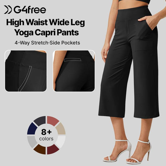 ⏳LAST DAY SALE ONLY￡11.99!!🌸Women's High-Waisted Wide Leg Cropped Capri Pants Pocket Yoga Leggings