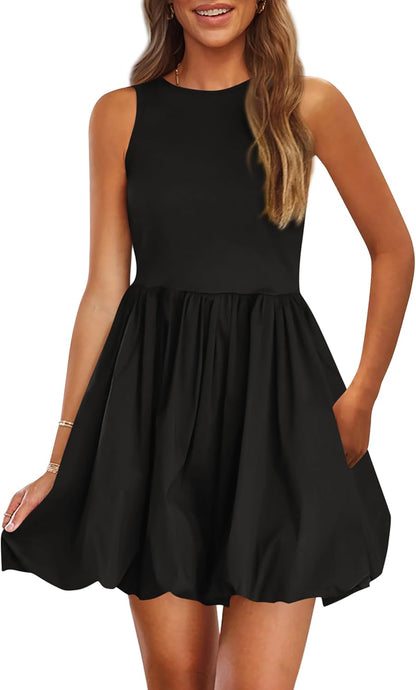 💕Last Day Promotion 49% OFF👗2025 Round Neck Bubble Dress with Pockets