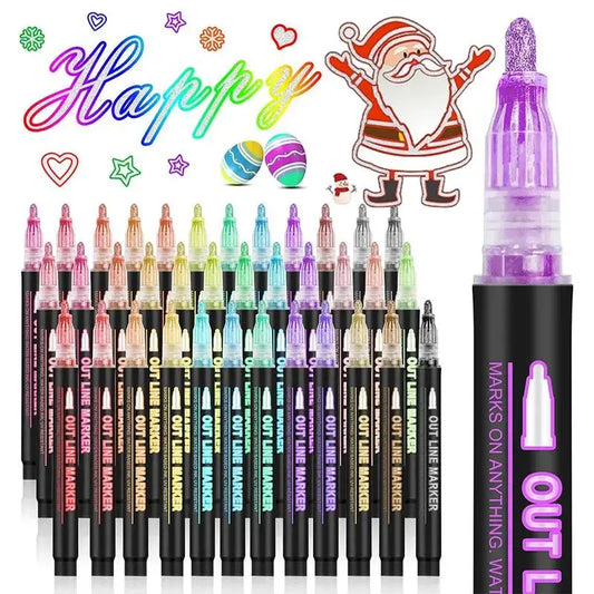 🎅Christmas Special Deals £7.99!!⚡50K+ SOLD!🎁Double Outline Glitter Coloring Pen Set