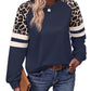 Women's Crewneck Long Sleeve Loose Cut Color Block Sweatshirts, Leopard Casual Tops with Cozy Softness