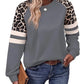 Women's Crewneck Long Sleeve Loose Cut Color Block Sweatshirts, Leopard Casual Tops with Cozy Softness