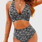 Women Embroidery Print High Waisted Bikini Sets V Neck Tummy Control Bathing Suit Two Piece Curvy Swimsuits