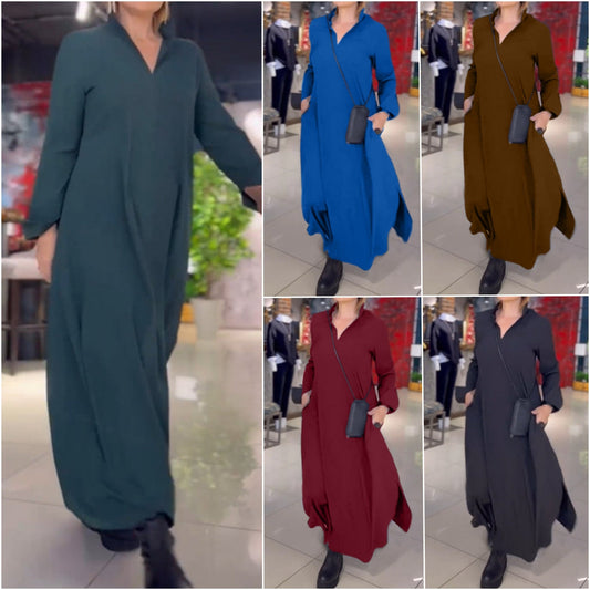 🔥2024 Hot Sale 49% OFF🔥Side Slit Lapel Loose Long Dress