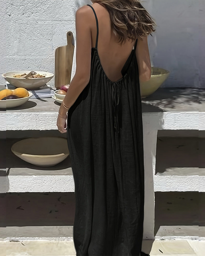 💕Summer Hot Sale 50% OFF!💃Women's Solid Color Backless Cami Lounge Dress