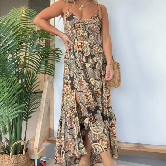 💃HOT SALE 49% OFF🌸Women’s Sexy Spaghetti Strap Floral Print Long Dress
