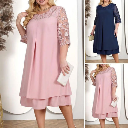 🎁Limited time 49% OFF⏳Women's Embroidered Chiffon Splicing Round Neck Dress