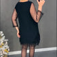 🔥Black Friday Promotion 49% OFF🔥Lace Sequin Hem Mesh Sheer Sleeve Mini Dress