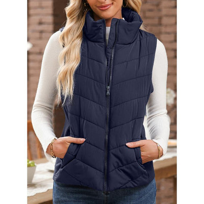 💖HOT SALE 50% OFF✨️Womens Sleeveless Zip Up Outerwear Stand Collar Quilted Puffer Vest💗