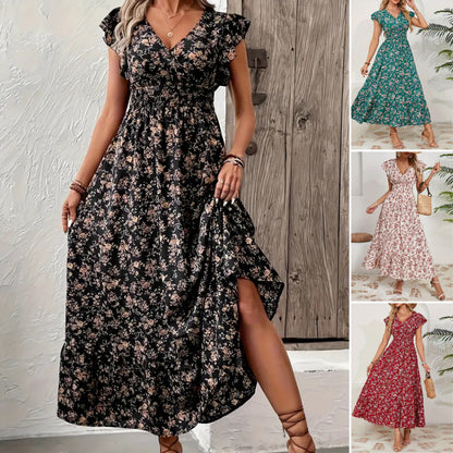 💃2025 Vacation Sale -50% OFF💯☀️Flowy V-Neck Floral Maxi Dress