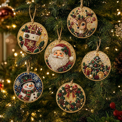 🎁LAST DAY SALE ONLY ￡7.99/6PCS!!🎄✨Christmas Wooden DIY Painting Hanging Ornaments Set -💎Make sparkling 5D pearl decorations yourself