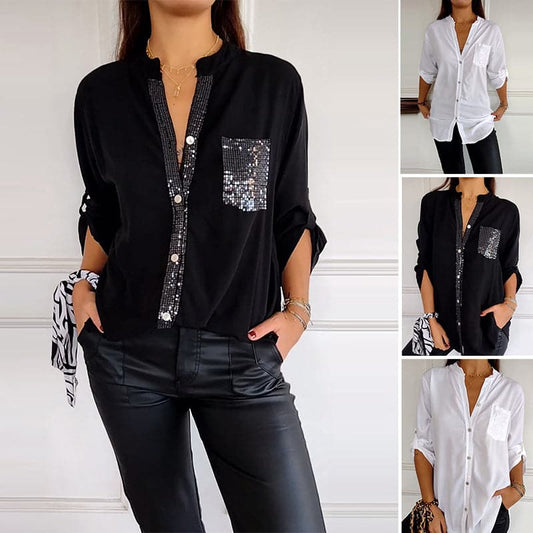 🔥Last Day 49% OFF🌷Cotton V-neck Sequin Mid-sleeve Casual Top