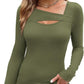 ❄️Hot Promotion 49%OFF💃🔥Womens Cutout Long Sleeve Shirts Ribbed Slim Fit Tops