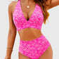 Women Embroidery Print High Waisted Bikini Sets V Neck Tummy Control Bathing Suit Two Piece Curvy Swimsuits