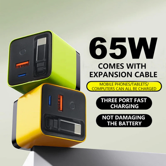 🏆Last Day Special Price £11.99! 🔌65W Fast Charging Phone Charger Block with Retractable 80cm Type‑C