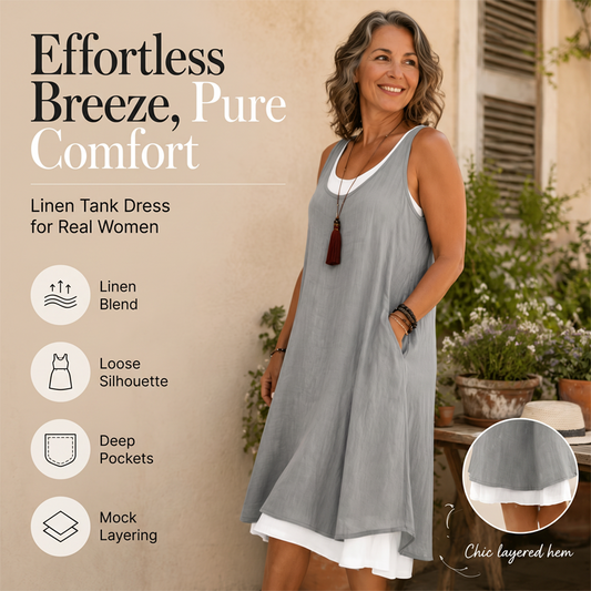 ⏰2026 Summer Hot Sale 50% OFF💃Women's Casual Loose Sleeveless Fake Two Piece Tank Dress