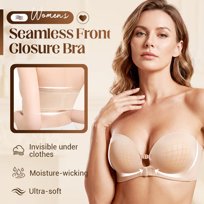 👙 Last Day Special Price £9.99 ! 🤍Women’s Seamless Front Closure Strapless Bra, Ultra Soft Moisture-Wicking Invisible Everyday Bra