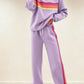 Women's Retro Striped Long Sleeve Sweat Top & Jogger Pants Two‑Piece Set