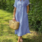 🔥2026 Summer Hot Sale 49% OFF💃Women's Loose Midi Striped Shirt Bohemian Side Slit Dress with Pockets