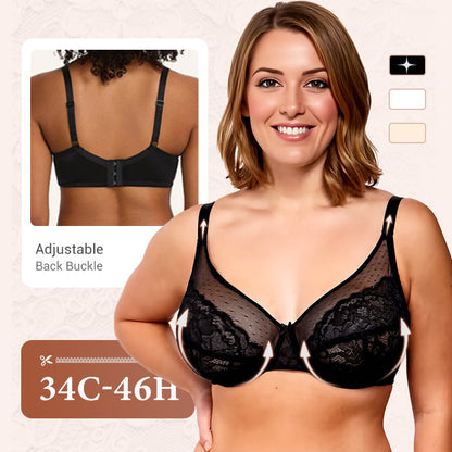 ⏳Brand Weekly Promotion 70% OFF!🖤Women's Mermaid Scales Lace Minimiser Bra Full Cup Wide Side Bands Adjustable Straps