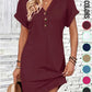 👗50% OFF NOW!⏰Women's Plain Button V Neck Tee Dress– Timeless solid colors & soft fabric – Perfect for work, brunch or summer days🌸