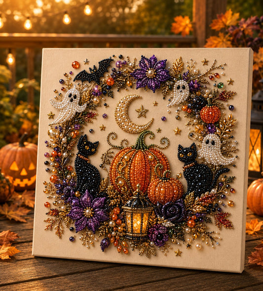 💥 Last Day 49% OFF👻✨50K+ SOLD!🎃 Halloween Pearl Art DIY Kit – No painting skills needed, just match & place pearls. Create spooky‑cute décor for a cosy autumn home! 🧵🖼️