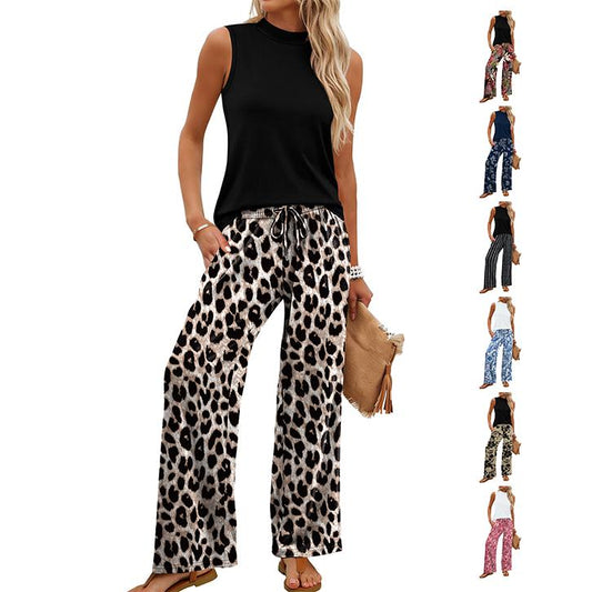 ⏰Hot Sale 50% OFF👍Women's Sleeveless Top & Printed Wide-Leg Pants Set