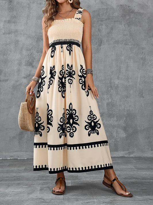 ✨2026 Fashion New 50% OFF💝Womens Casual Sleeveless Square Neck Floral Aline Smocked Dresses with Pockets