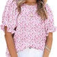 ⏰💥2026 Hot Sale 49% OFF👚Women's Crewneck Smocked Puff Sleeve Floral Print Blouse