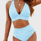 Women Embroidery Print High Waisted Bikini Sets V Neck Tummy Control Bathing Suit Two Piece Curvy Swimsuits