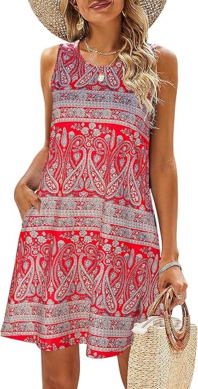 🔥Hot Sale 50% OFF💝✨Summer Casual Floral Sundress Boho Tank Dress With Pockets
