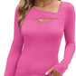 ❄️Hot Promotion 49%OFF💃🔥Womens Cutout Long Sleeve Shirts Ribbed Slim Fit Tops