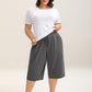 💖LAST DAY SALE 50% OFF💷Women's Plus Size Wide-Leg Capri Lounge Baggy Short Pants -👍✨Knit Comfy Bottoms with Pocket, Mixed Color Drawstring,
