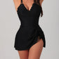 💃2026 Hot Sale 60% OFF🌟Womens Deep V Tummy Control Scalloped Modest Tie Knot One Piece Swimdress