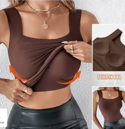 🏆Last Day Special Price ￡8.99!!💐⏰Women’s U-Neck Tank with Built-In Bra – Warm, Supportive & Braless Comfort ❄️❤️