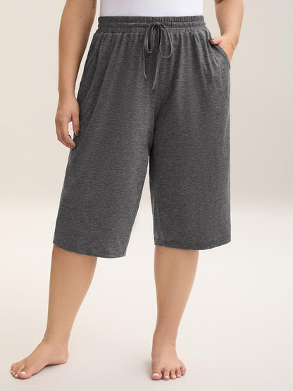 💖LAST DAY SALE 50% OFF💷Women's Plus Size Wide-Leg Capri Lounge Baggy Short Pants -👍✨Knit Comfy Bottoms with Pocket, Mixed Color Drawstring,