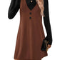 Women 2‑Piece Set Long‑Sleeve Top & Pinafore Dress With Pockets