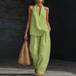 🏖️Summer Hot Sale 50% OFF💃Elegant Women's Halter V-Neck Sleeveless Top & Wide Leg Pants 2 Piece Set