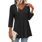 💥2026 Hot Sale 49% OFF👚Women's V Neck Babydoll 3/4 Sleeve Patchwork Print Top