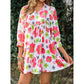 ⏰🌸Summer Hot Sale 70% OFF💃🍓Women's Floral Mini Dress 3/4 Balloon Sleeve V Neck Flowy Babydoll Dress