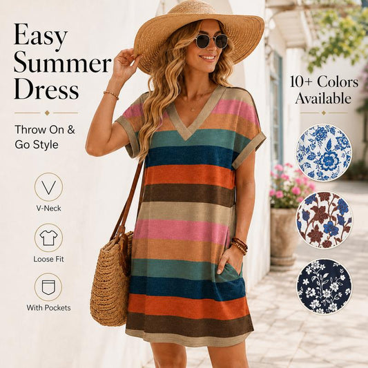 📢🌈2026 Summer Hot Sale 49% OFF💃Women's Summer Casual V-Neck T-Shirt Dress