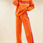 Women's Retro Striped Long Sleeve Sweat Top & Jogger Pants Two‑Piece Set