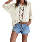 👍2026 Summer Hot Sale 50% OFF💥Women's Hollow Out V Neck Jumper Drop Shoulder Crochet Knit Top