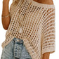 💥This Week's Special Price-49% OFF💥Womens Summer Scoop Neck Short Sleeve Sweater Casual Crochet Hollow Out Knit Top