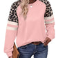 Women's Crewneck Long Sleeve Loose Cut Color Block Sweatshirts, Leopard Casual Tops with Cozy Softness