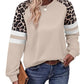 Women's Crewneck Long Sleeve Loose Cut Color Block Sweatshirts, Leopard Casual Tops with Cozy Softness