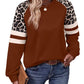 Women's Crewneck Long Sleeve Loose Cut Color Block Sweatshirts, Leopard Casual Tops with Cozy Softness