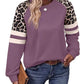 Women's Crewneck Long Sleeve Loose Cut Color Block Sweatshirts, Leopard Casual Tops with Cozy Softness