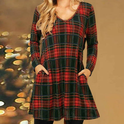 🎅Hot Sale 49% Off✨Loose Dress with Christmas Plaid Print